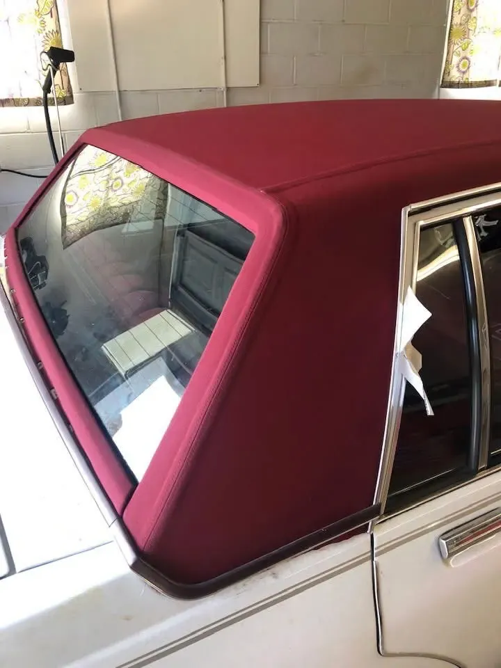Burgundy cloth top — rear window