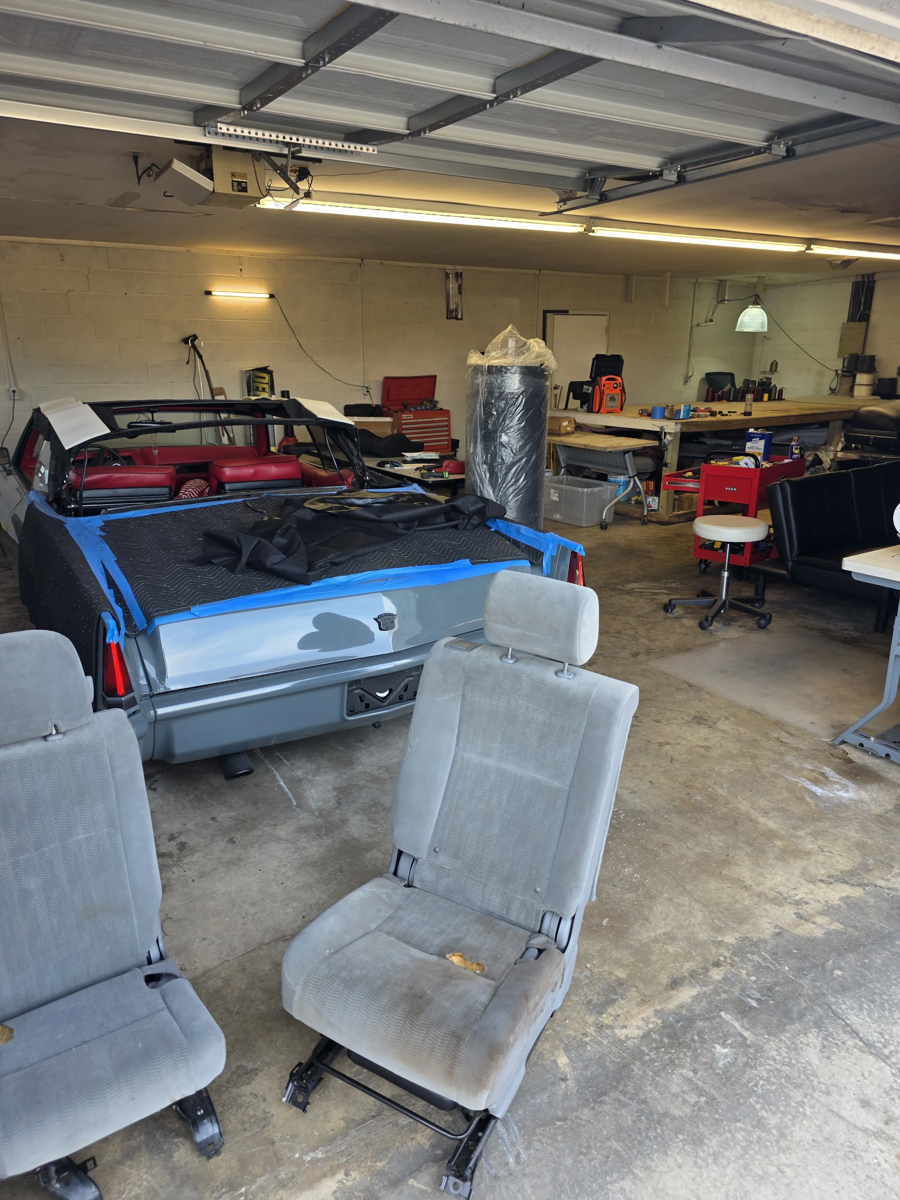 Grey seats in the shop