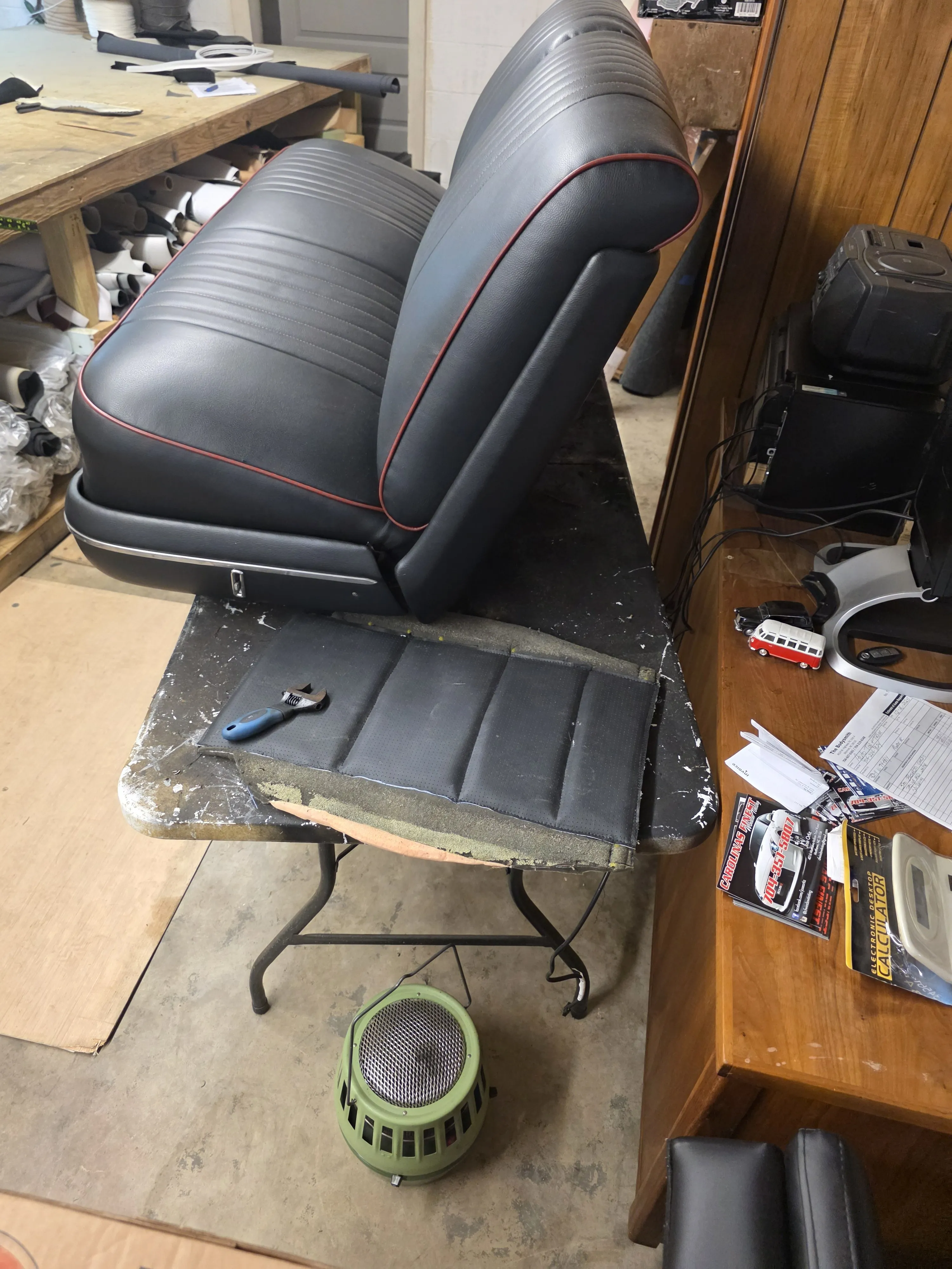 After — black seat red piping bench