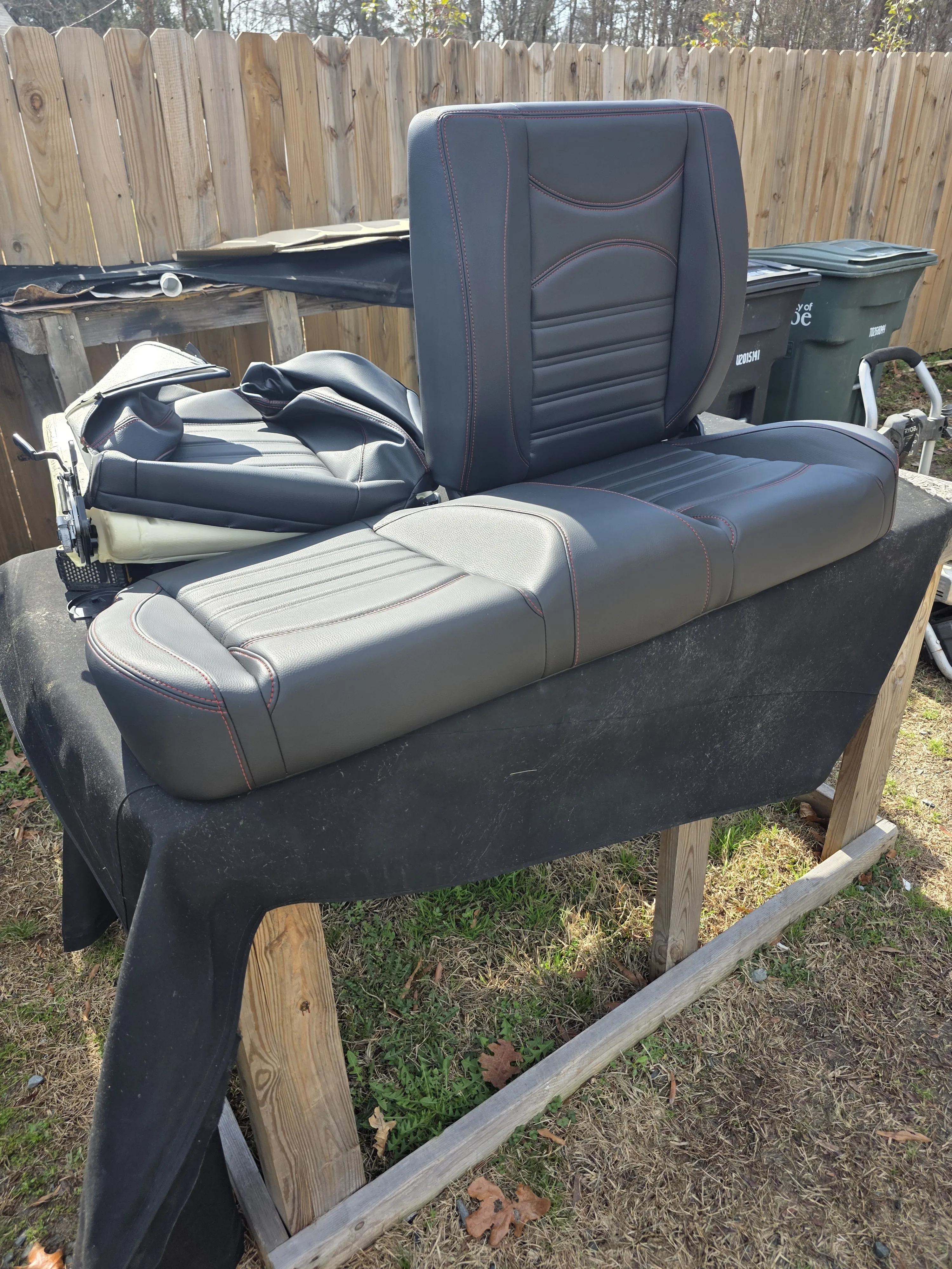 Black grey bench outdoors
