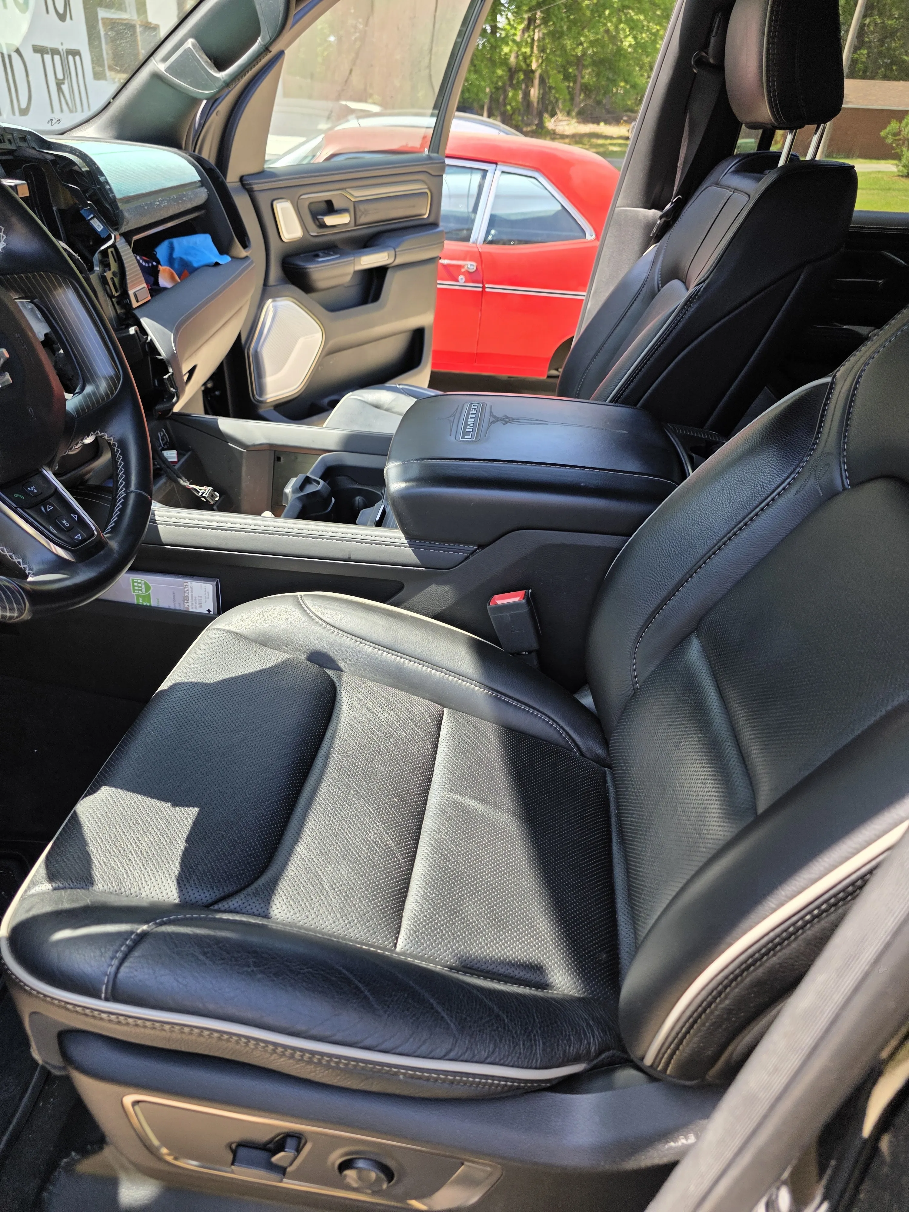 Grey black truck seats