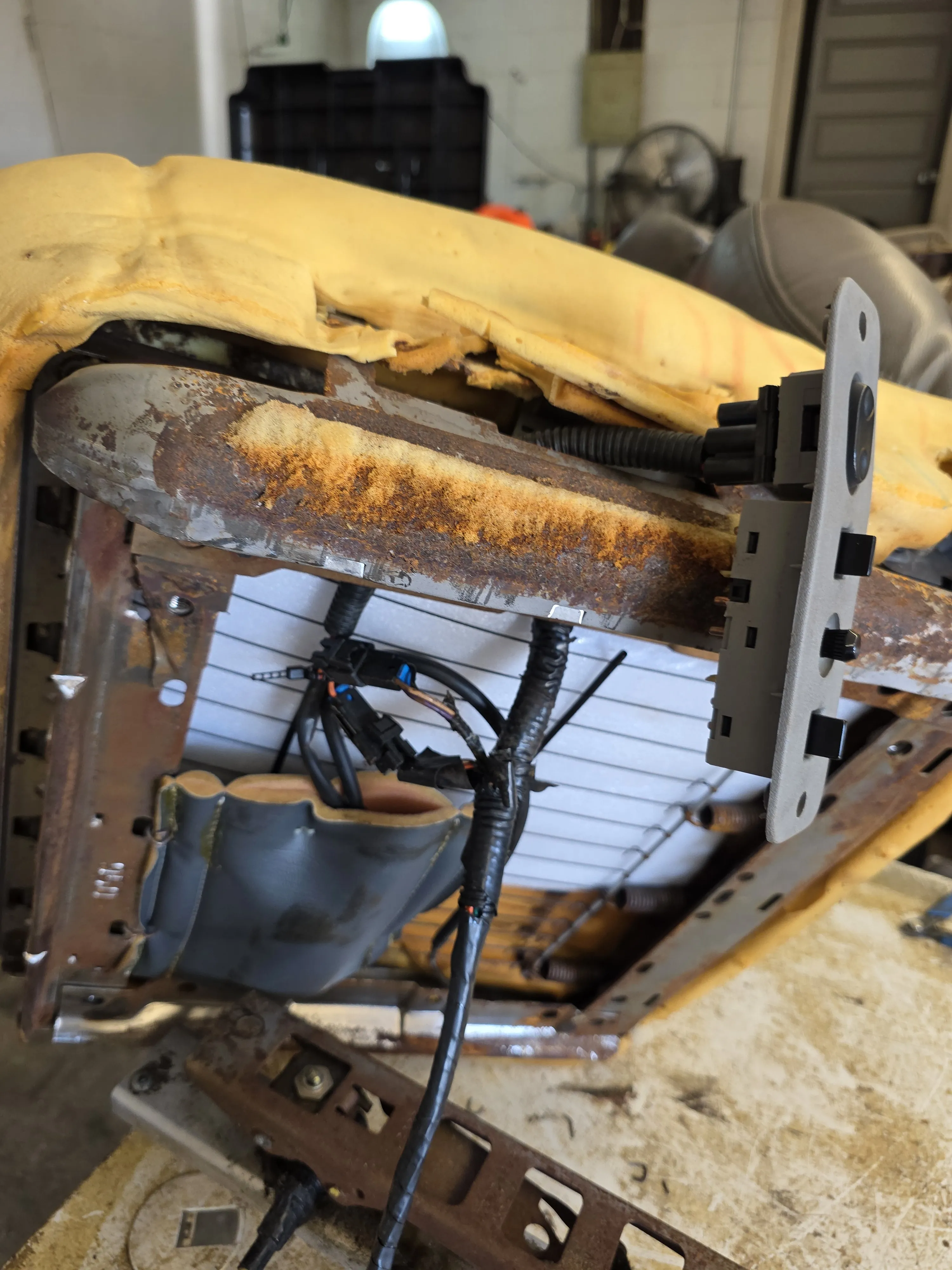 Before — rusted frame and springs