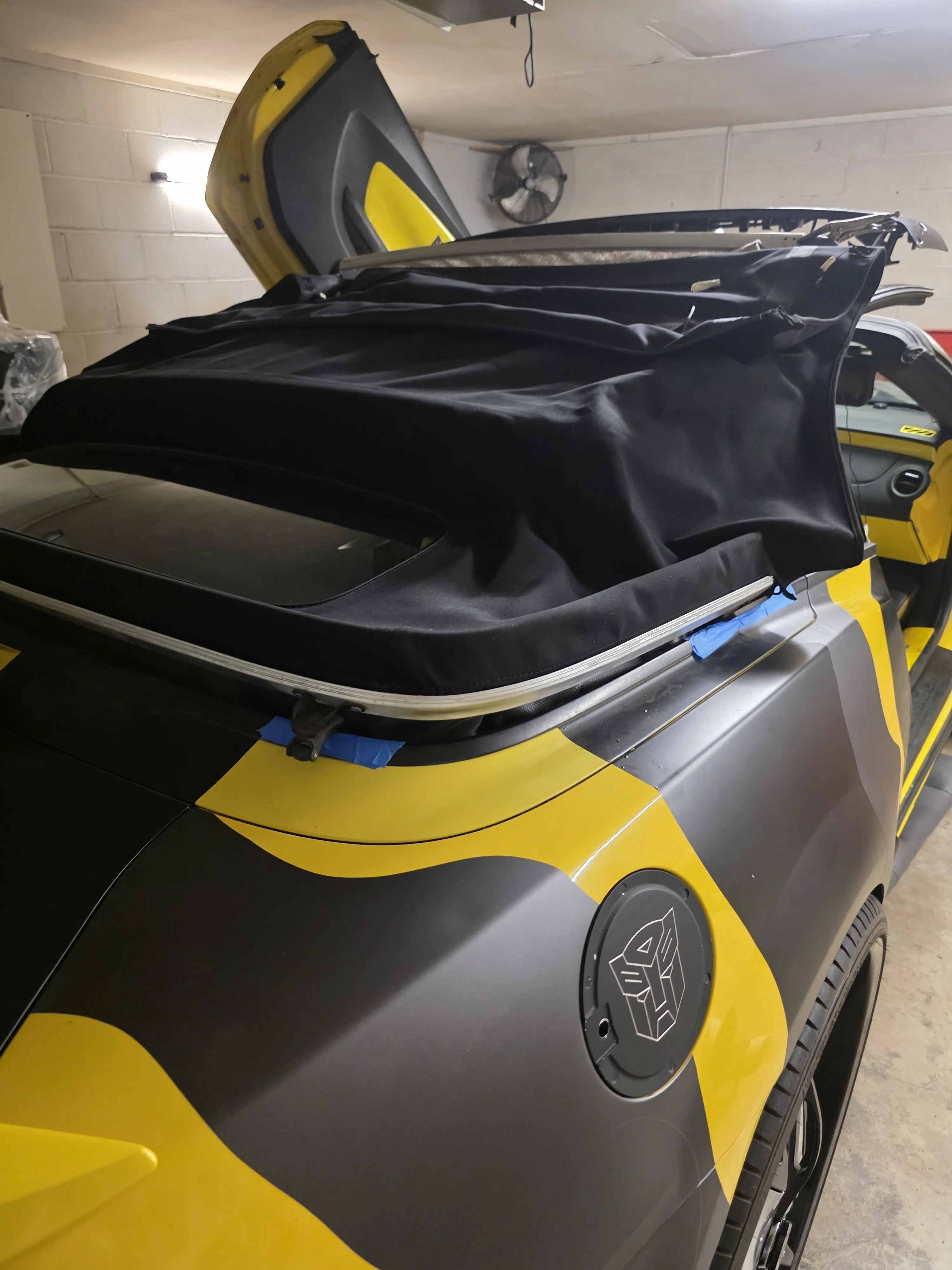 Top folded on the car